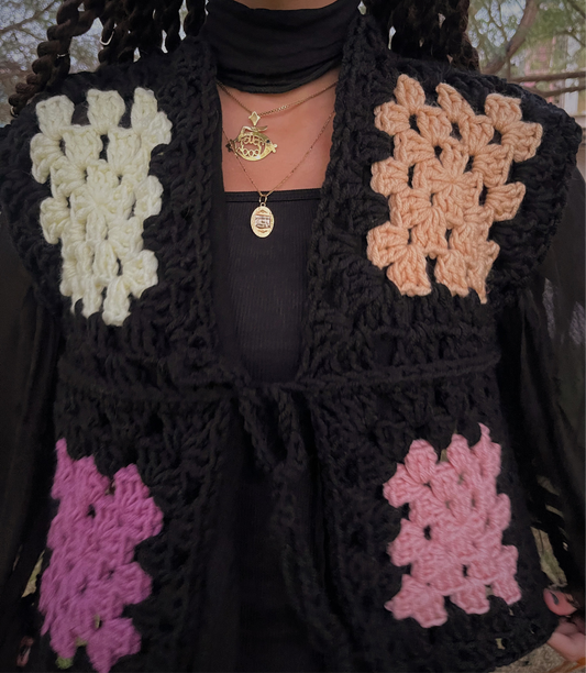 Retro wool granny squares vest