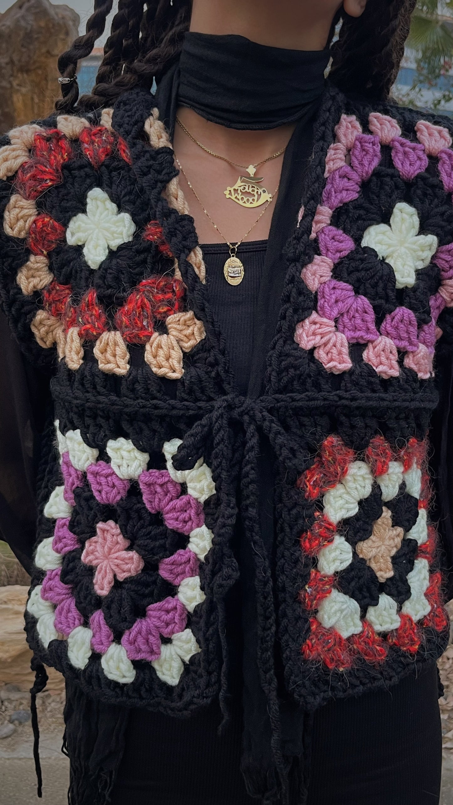 Retro wool granny squares vest